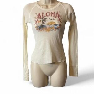 Y2K Rare Hollister Lightweight "Aloha" Graphic Long Sleeve Baby Tee